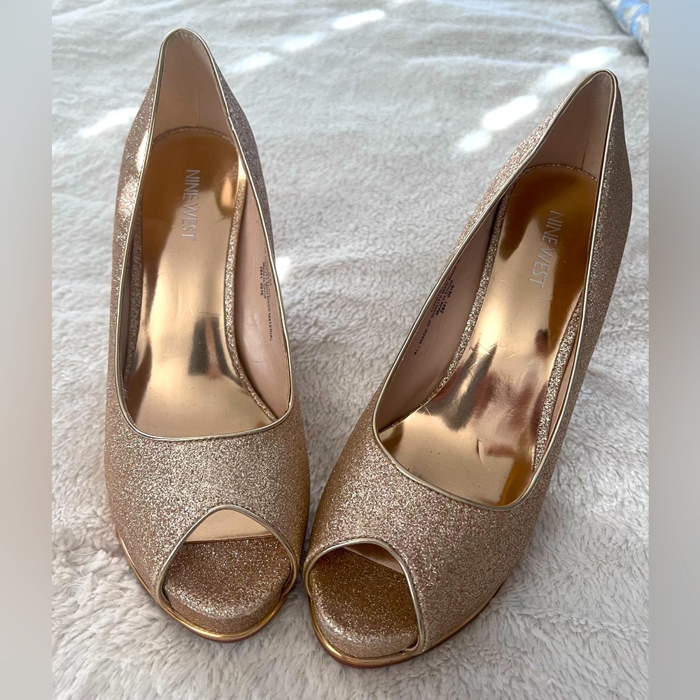 Nine West Gold Sparkle Heels
